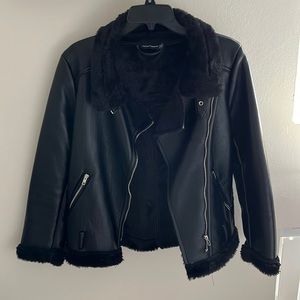 Leather jacket with fur lining